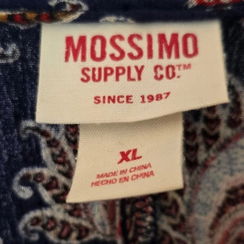 Mossimo Supply Co Navy Blue Paisley Sharkbite Hem Boho Tunic Top XL